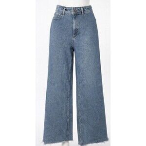 ZARA Marine Straight Jeans Womens 22 USA 0 EUR 32 Blue Wide Leg Frayed Hem